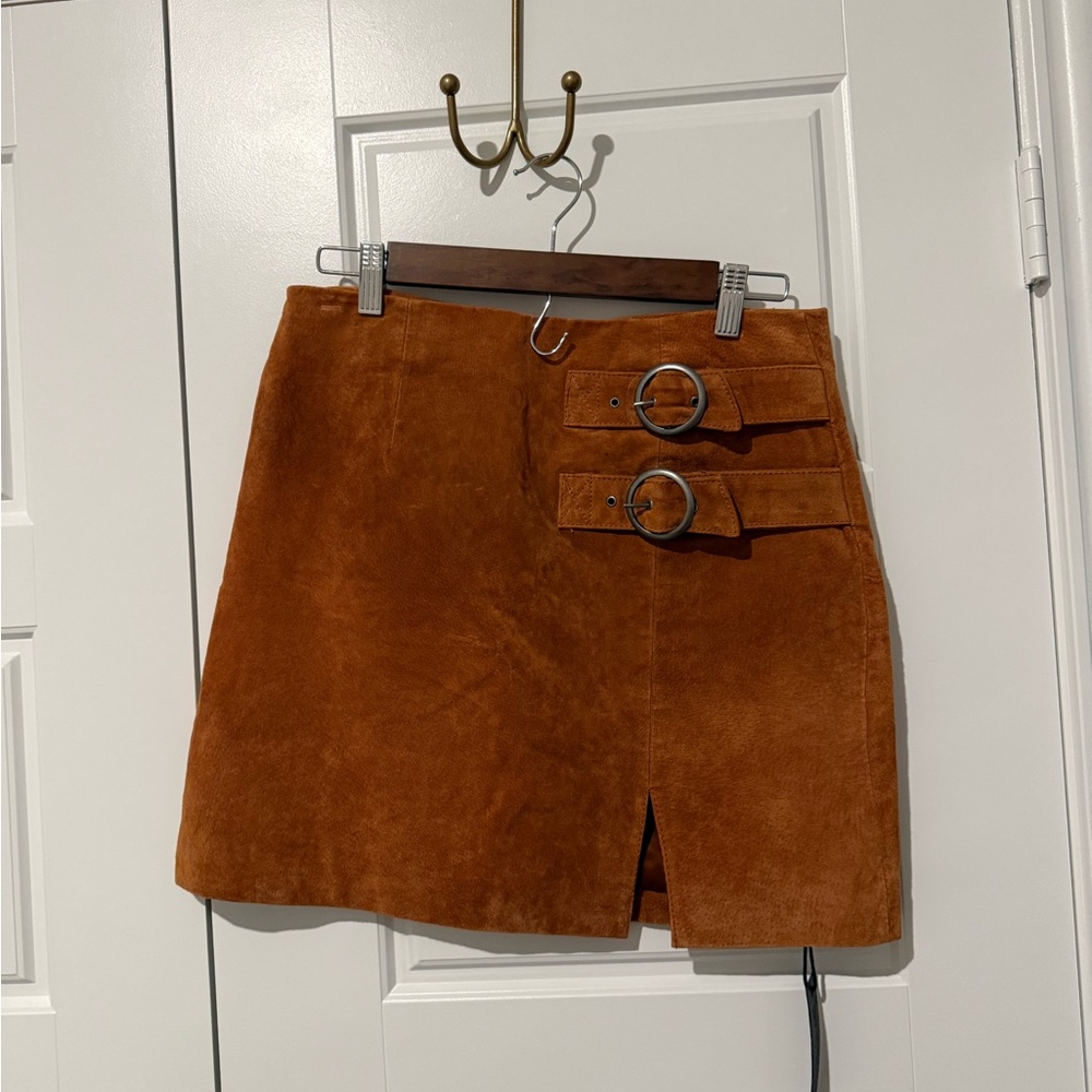 Blank NYC Suede Mini Skirt with Double Buckles